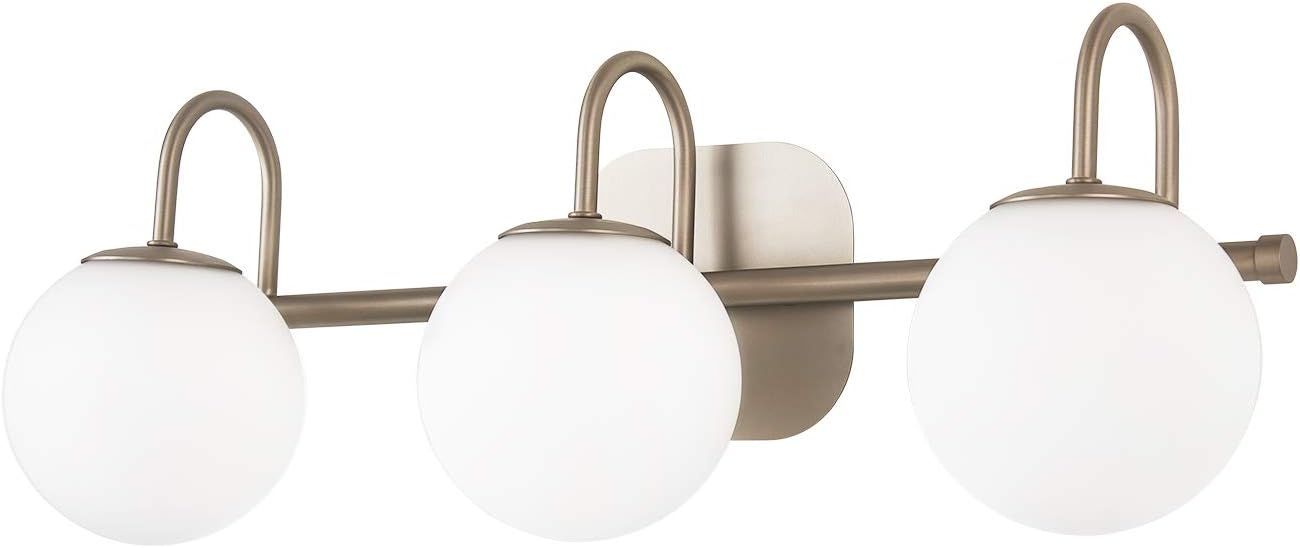 Brushed Nickel 3-Light Vanity Fixture with Milk White Glass Shades