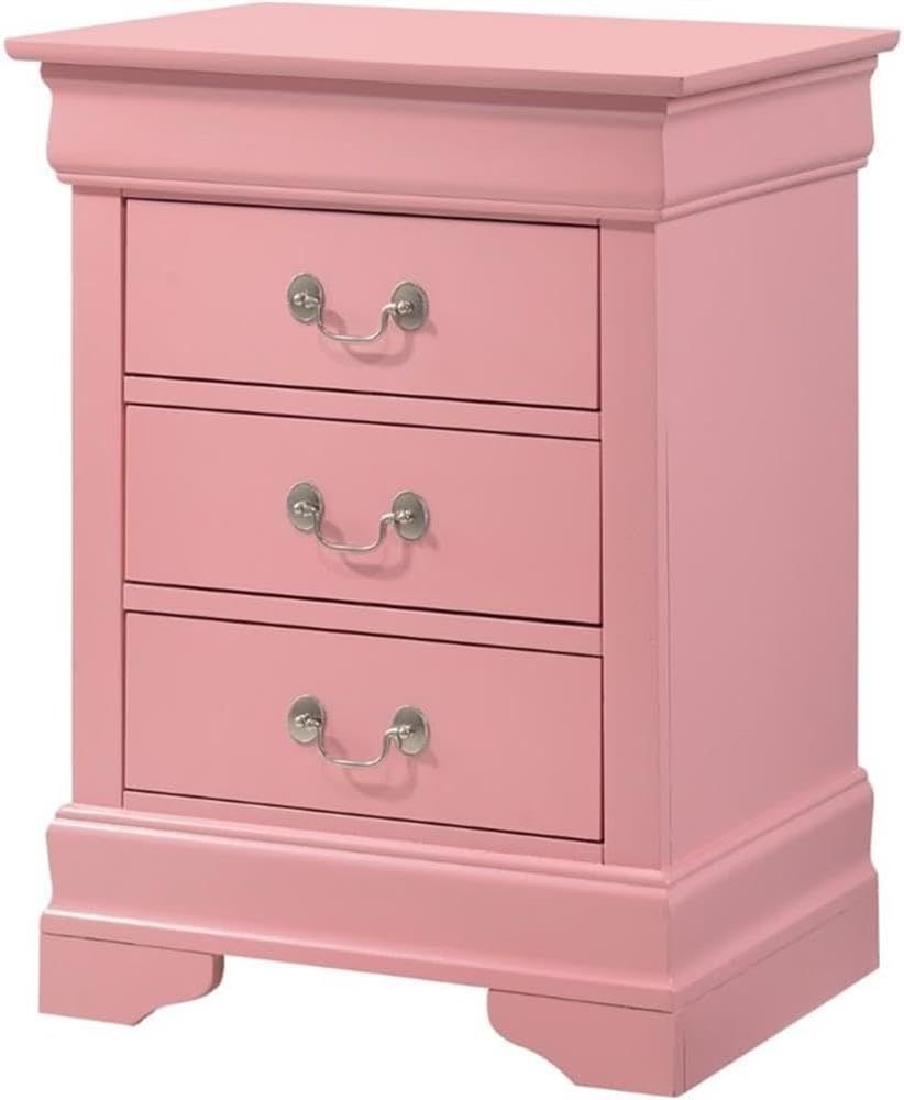 Pink 3 Drawer Nightstand with Real Wood Veneers