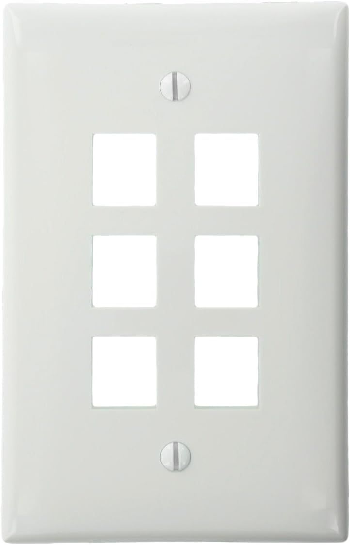 White High-Impact Nylon 6-Port Single Gang Faceplate