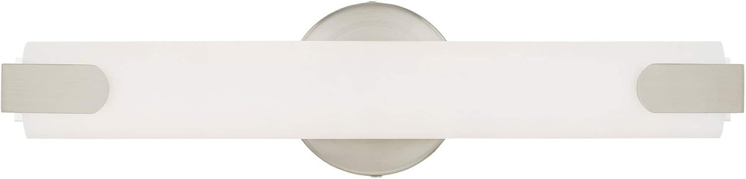 Brushed Nickel LED Bathroom Vanity Light with Satin White Acrylic Shade