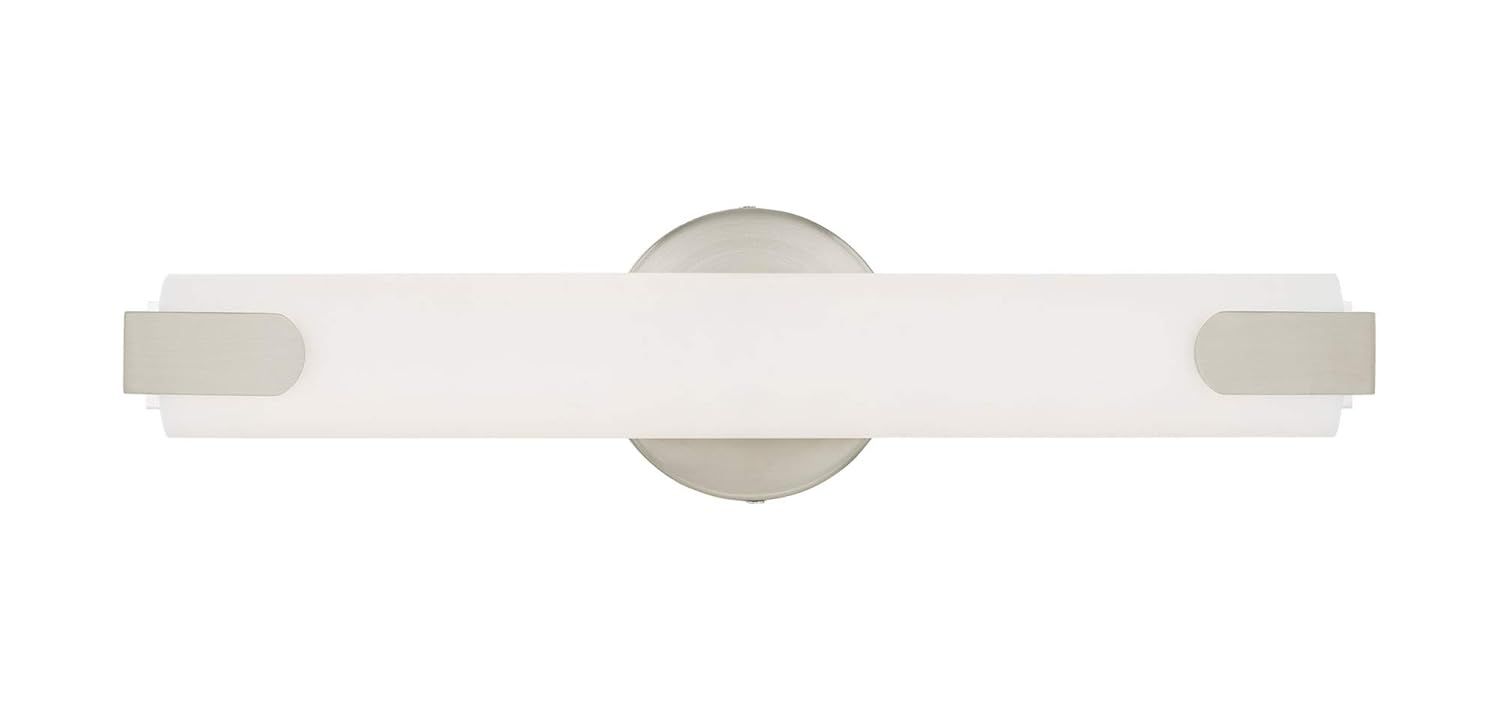 Brushed Nickel LED Bathroom Vanity Light with Satin White Acrylic Shade