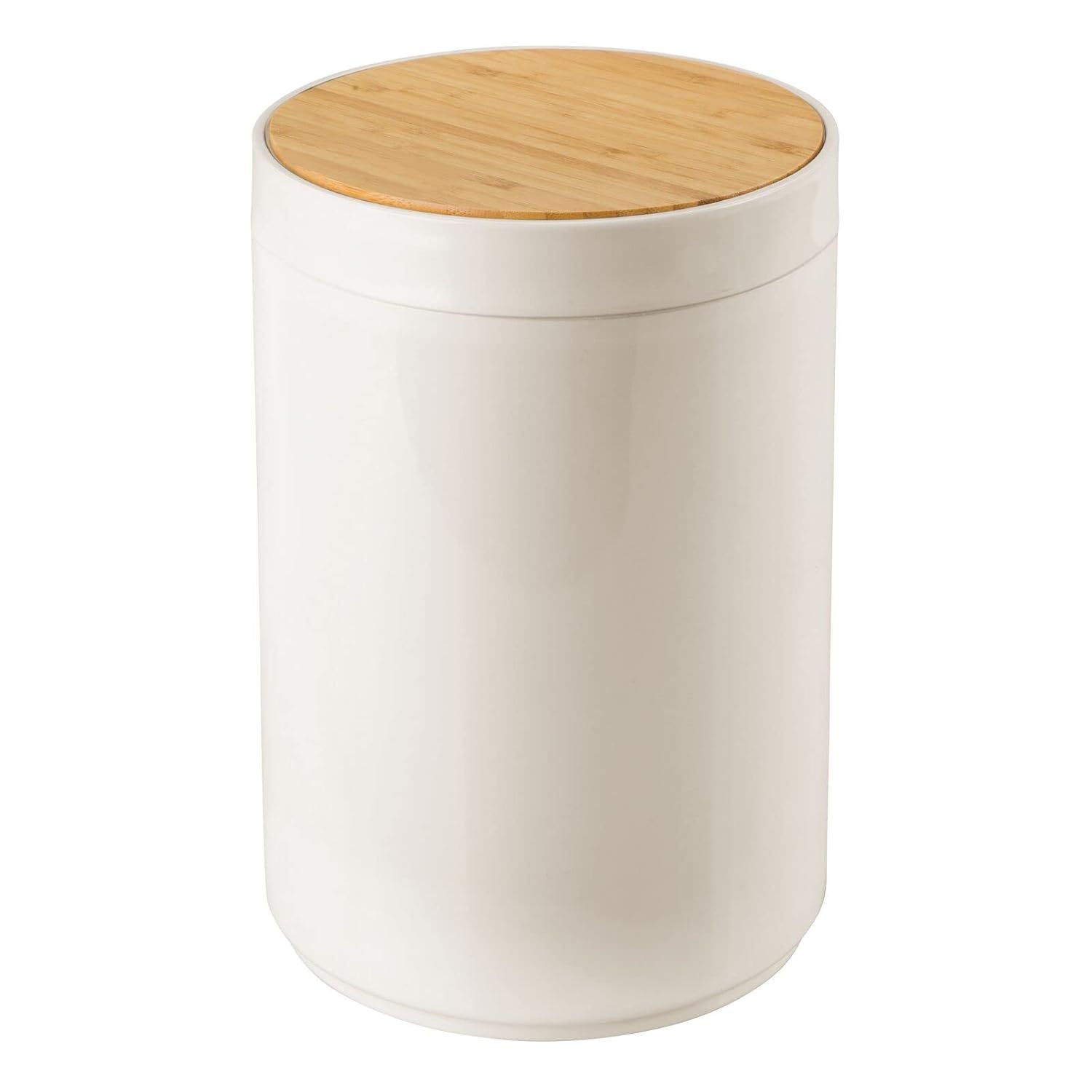 Cream and Natural Bamboo Lid Small Kitchen Trash Can