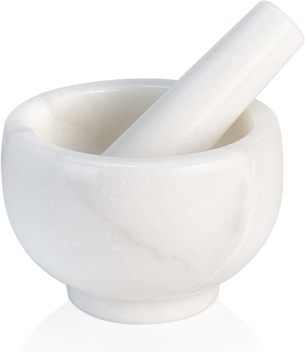 White Marble 4.72" Mortar and Pestle Set for Kitchen