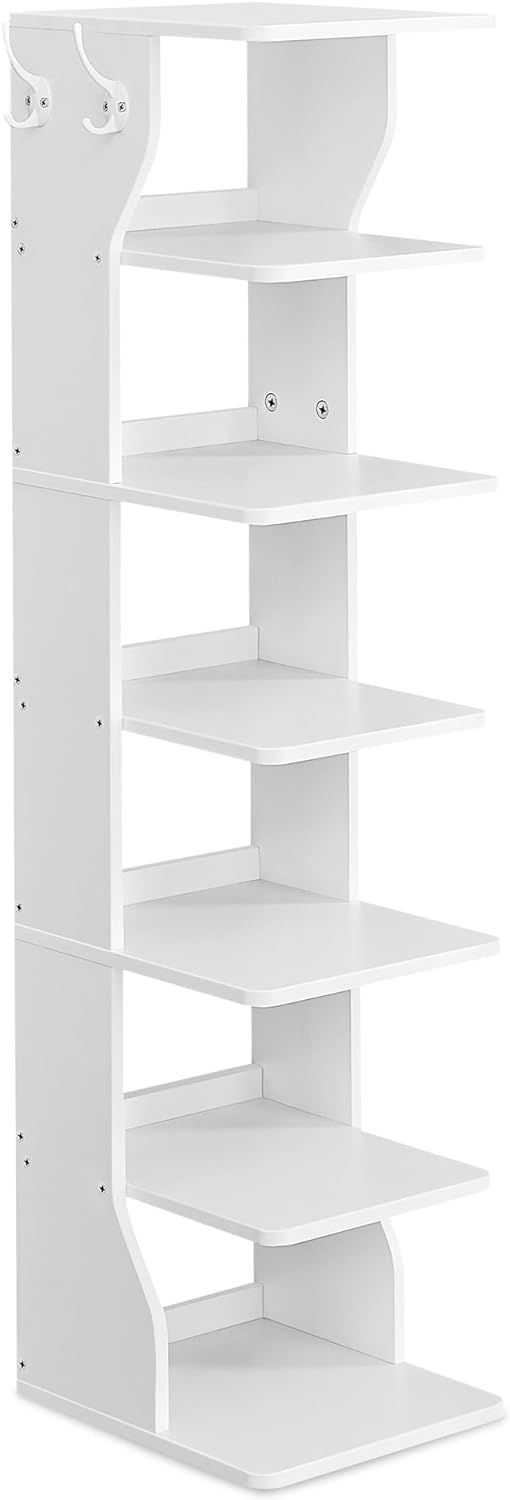 White 7-Tier Wooden and Metal Vertical Shoe Rack