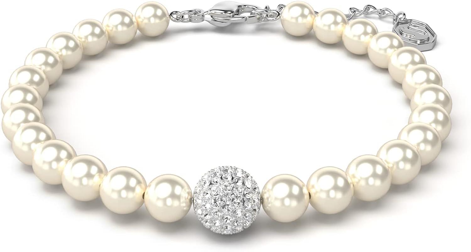 Elegant White Crystal Pearl and Silver Bracelet