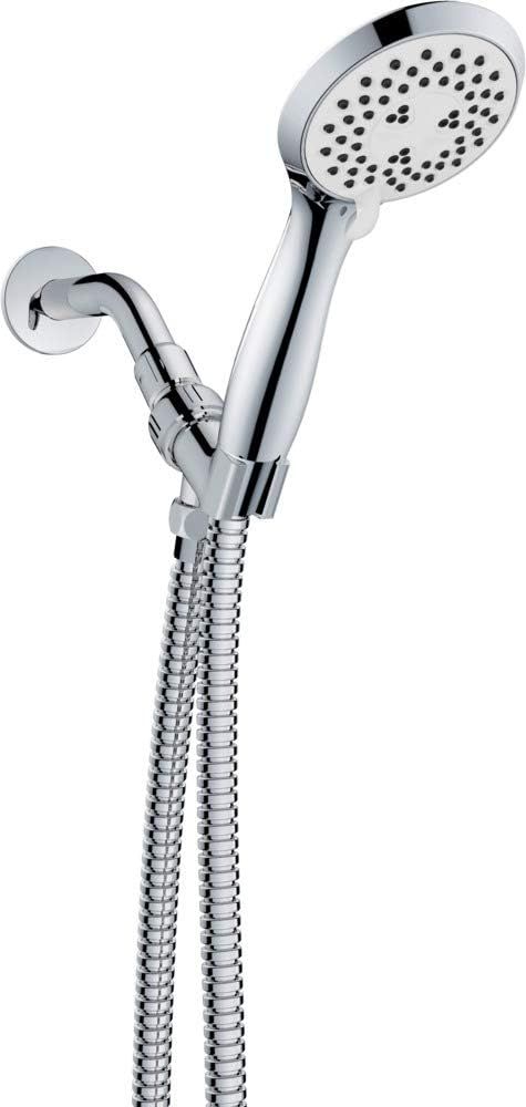 Polished Chrome 5-Spray Handheld Showerhead with Stainless Steel Hose