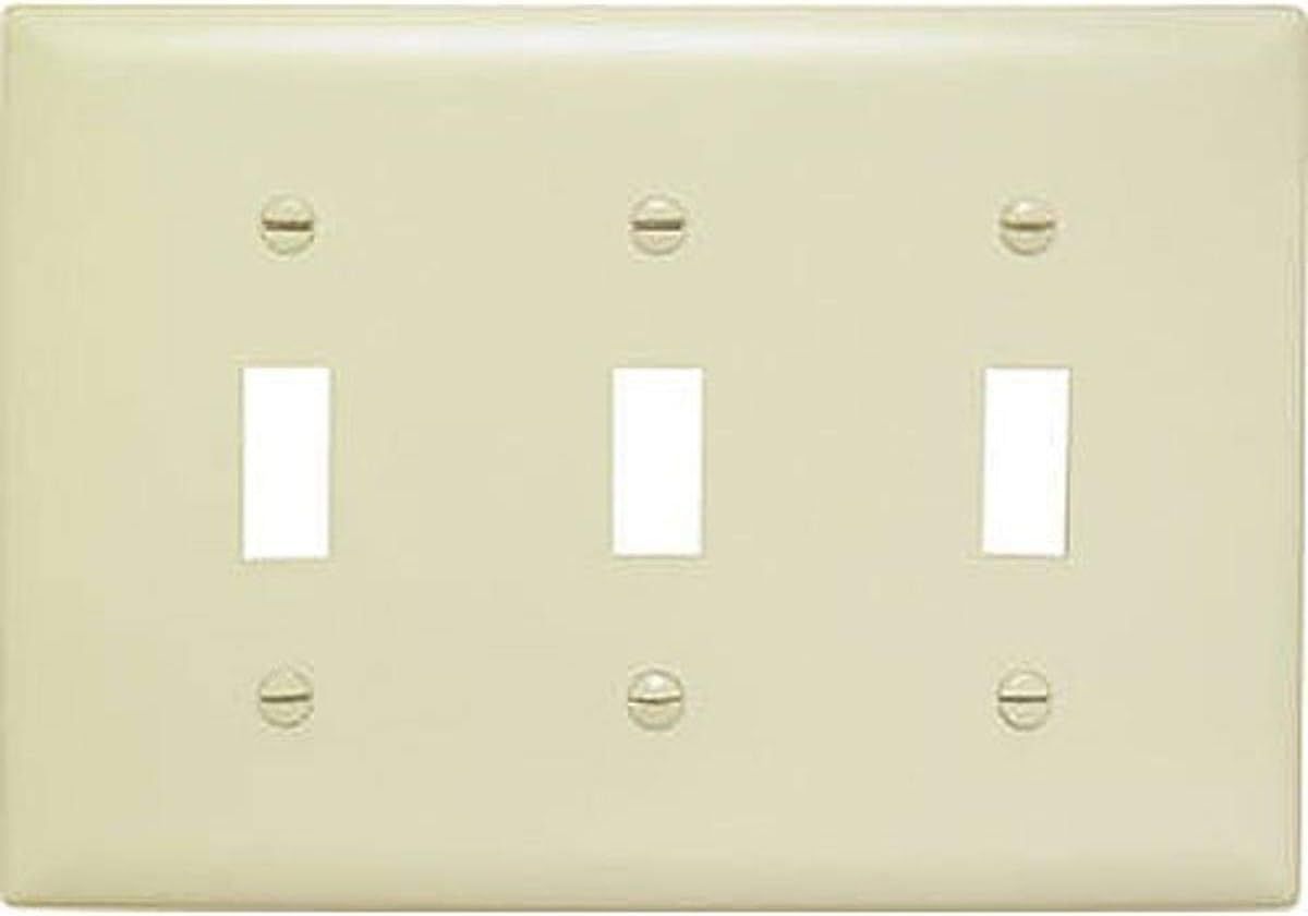 Ivory Plastic 3-Gang Toggle Wall Plate with Screws