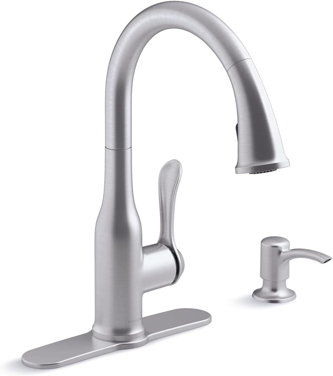 Vibrant Stainless Steel Pull-Down Kitchen Faucet with Soap Dispenser