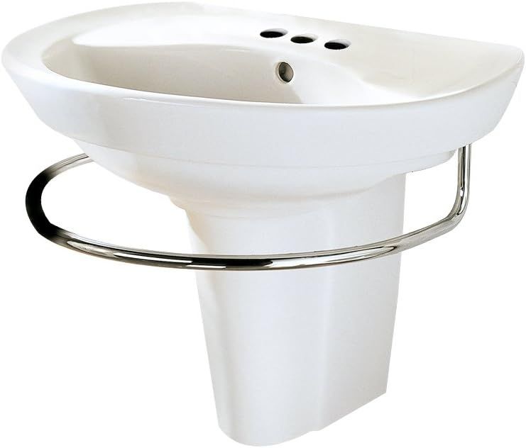 White Ceramic Wall-Mount Pedestal Sink with Faucet Holes