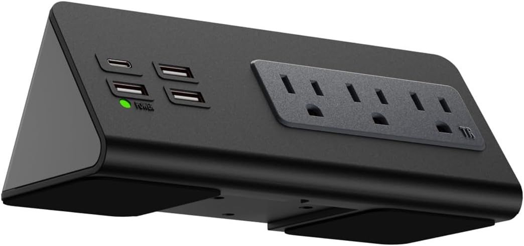 Black Desk Clamp Power Strip with USB-C and USB-A Ports