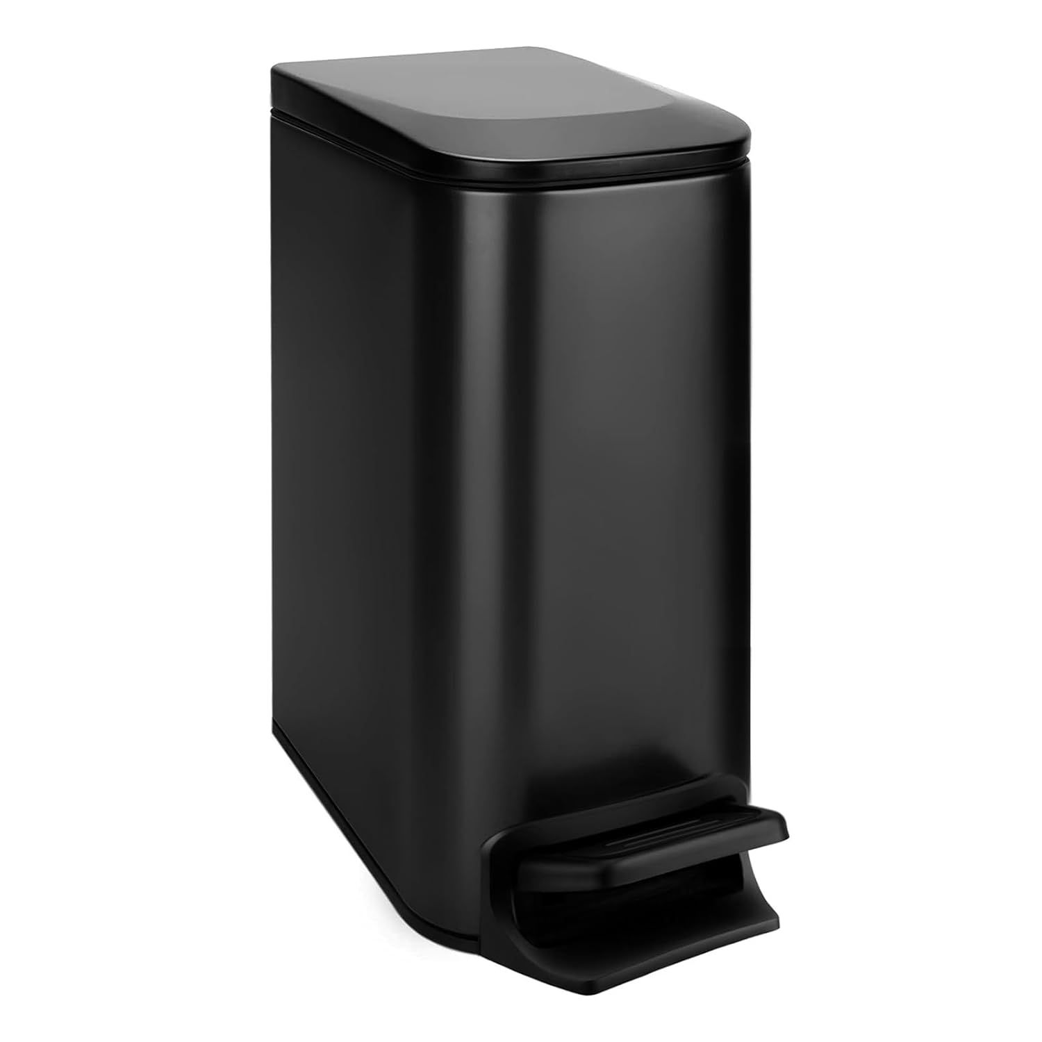 Slim Matte Black Stainless Steel Soft Close Trash Can