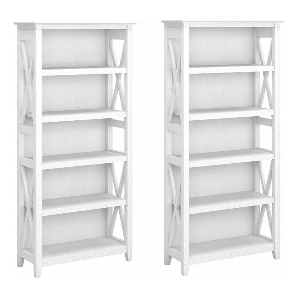 Pure White Oak Adjustable Tall 5 Shelf Bookcase Set