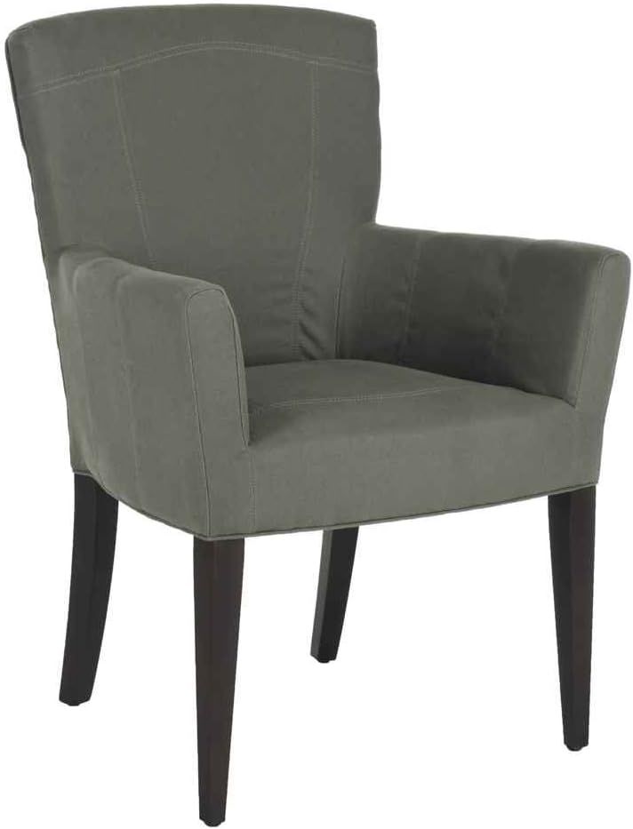 Seamist Gray Leather and Wood Transitional Accent Chair