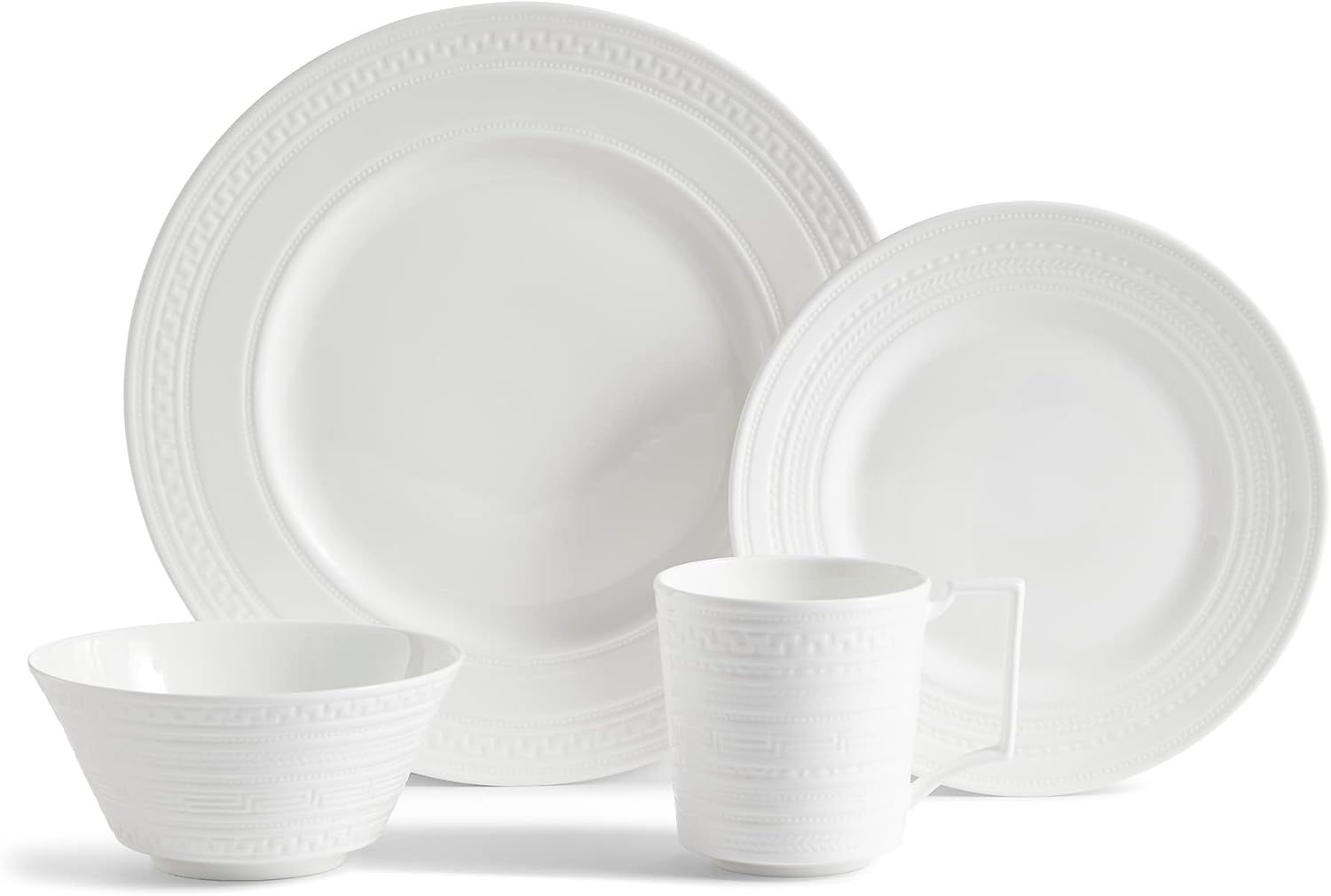 White Porcelain Embossed 4-Piece Place Setting