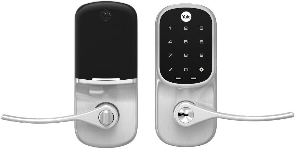 Satin Nickel Electronic Door Handle with Touchscreen Keypad