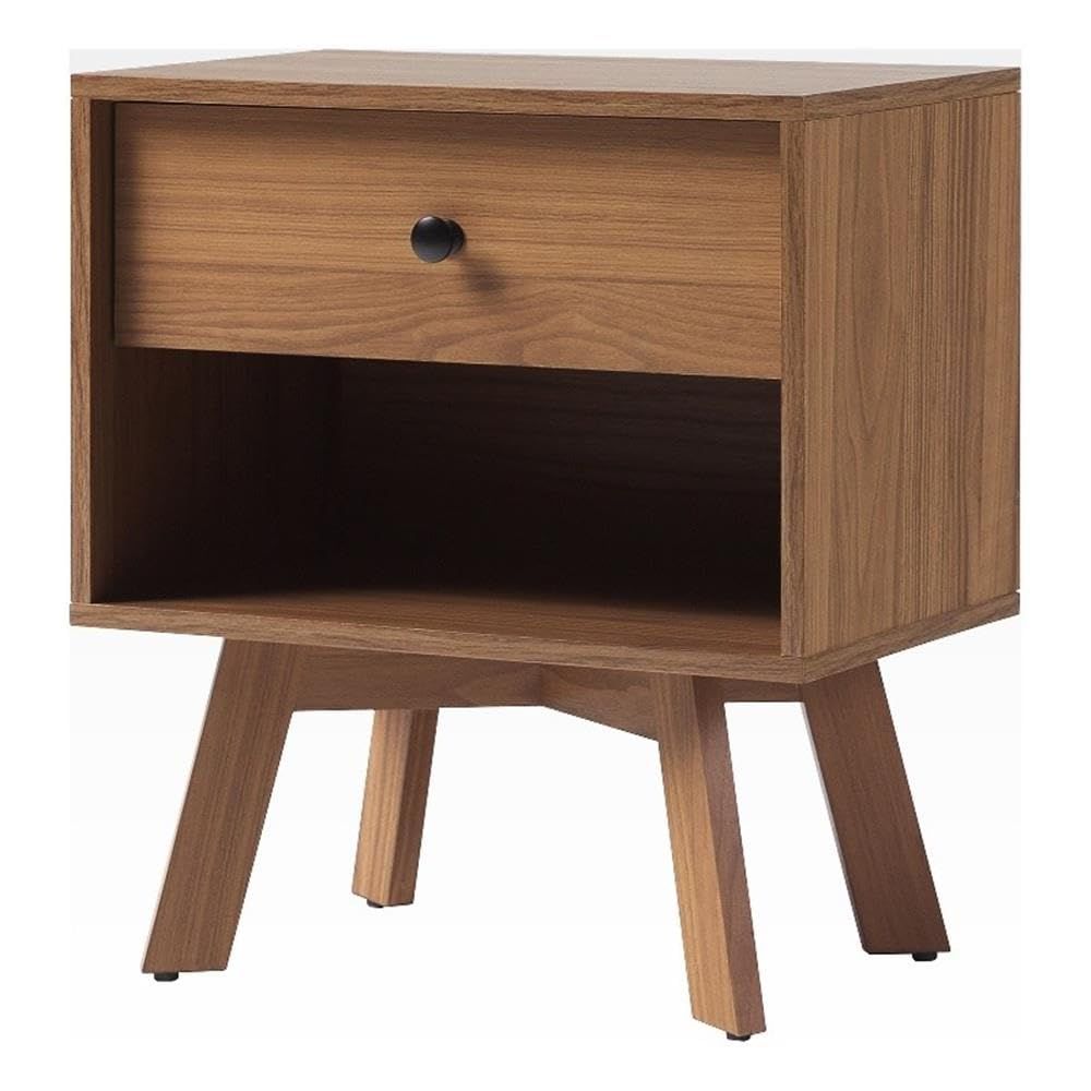 Mocha Mid-Century Modern 1-Drawer Nightstand with Open Shelf