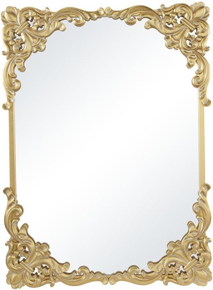 Antique Gold Rectangular Engineered Wood Bathroom Mirror