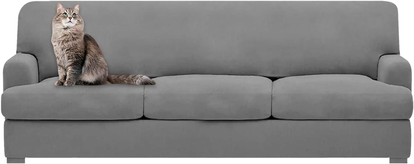 Light Grey Stretchable T Cushion Sofa Slipcover Set