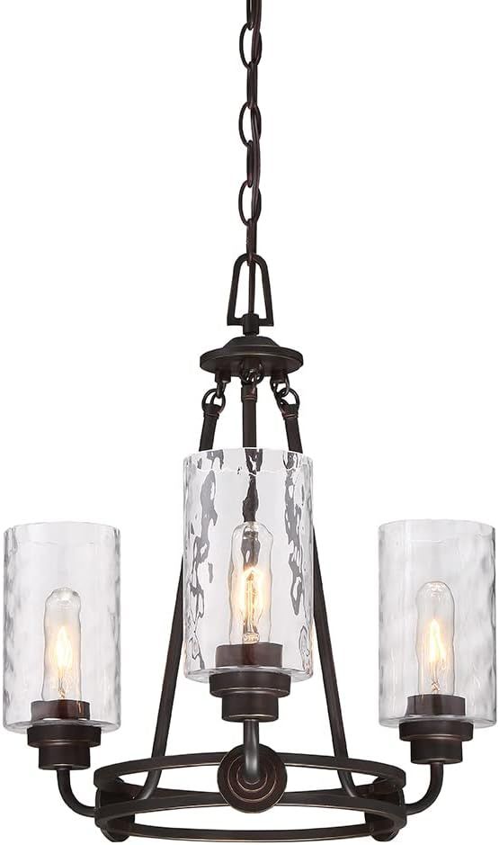 Mini Bronze Crystal Plug-in Chandelier with Blown Hammered Shade