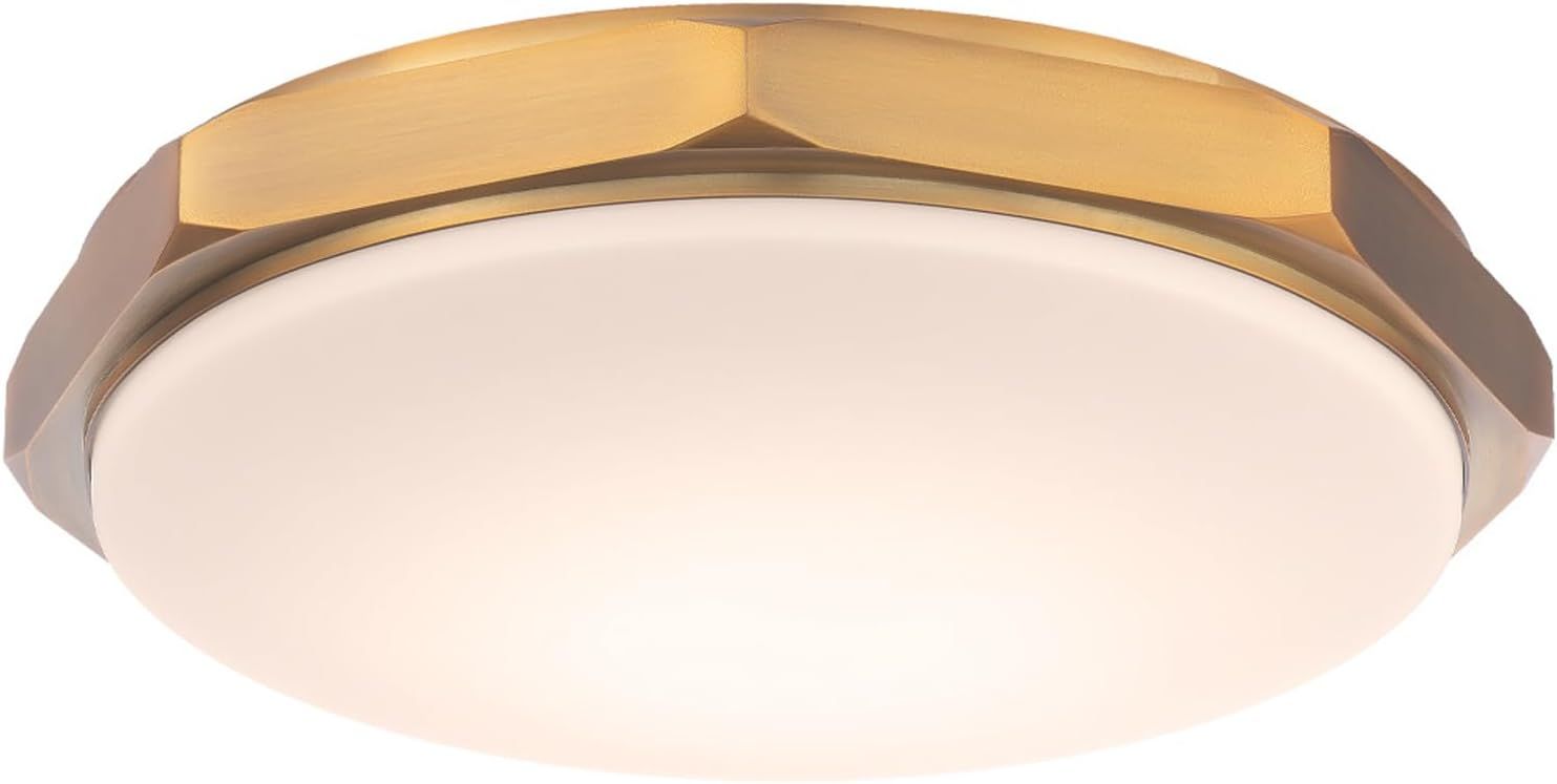 Geometric Aged Brass 16" LED Flush Mount with Etched Opal Glass
