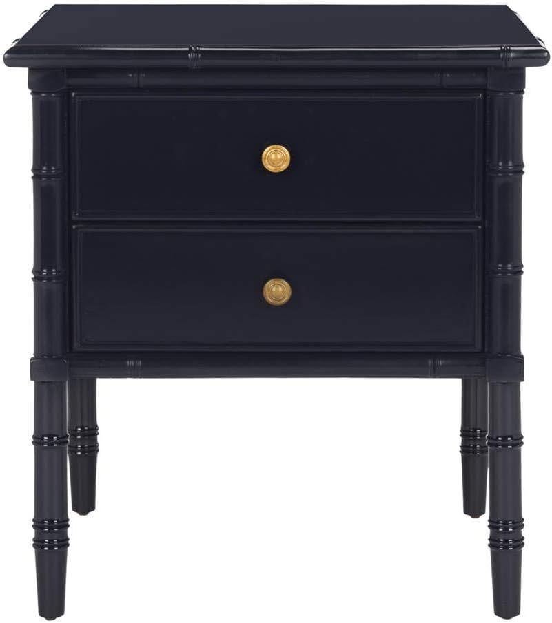 Mina 25" Navy Lacquered Bamboo 2-Drawer Nightstand