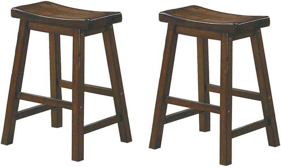 Cherry Wood Backless Saddle Style Counter Stools, Set of 2
