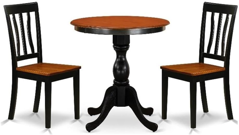 Black and Brown 30'' Round Wood Dining Set with 2 Chairs