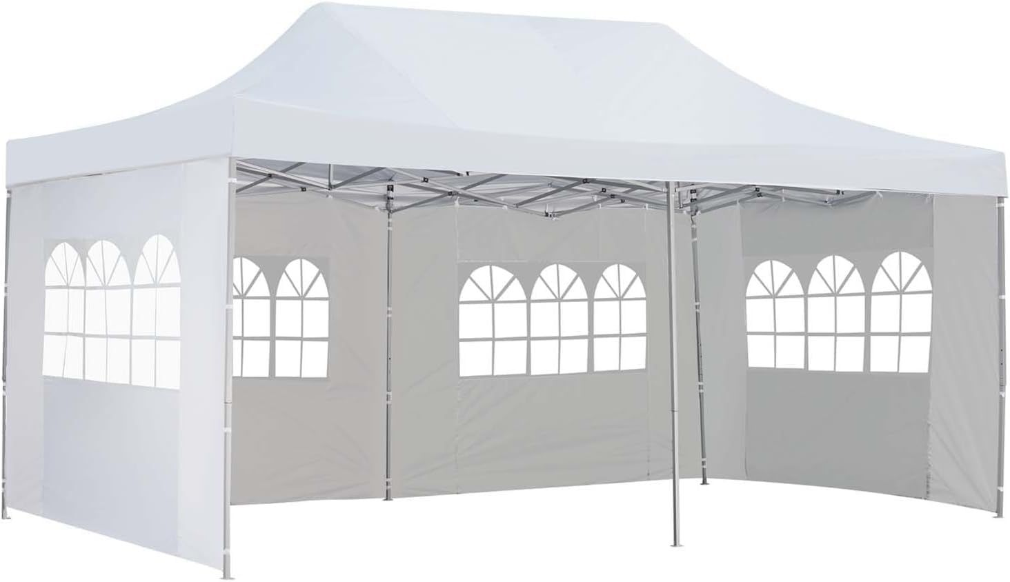 White 10x20 Ft Steel Frame Patio Canopy Tent with Side Walls