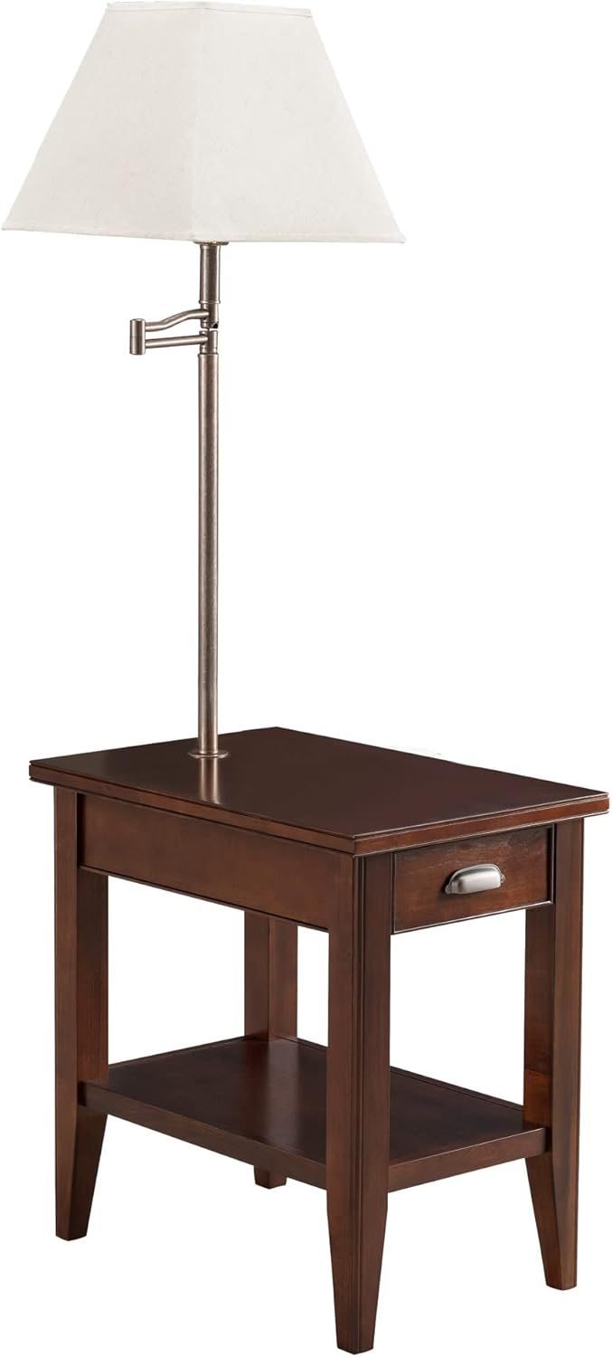 Compact Chocolate Cherry Solid Wood Adjustable Lamp Table