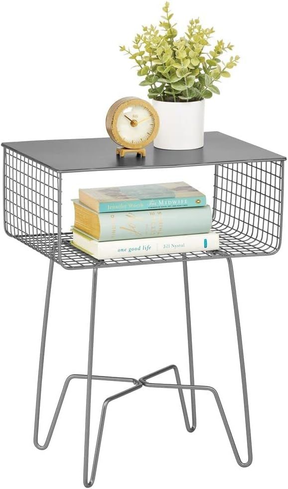 Concerto Collection Graphite Gray Metal Side Table with Storage Shelf