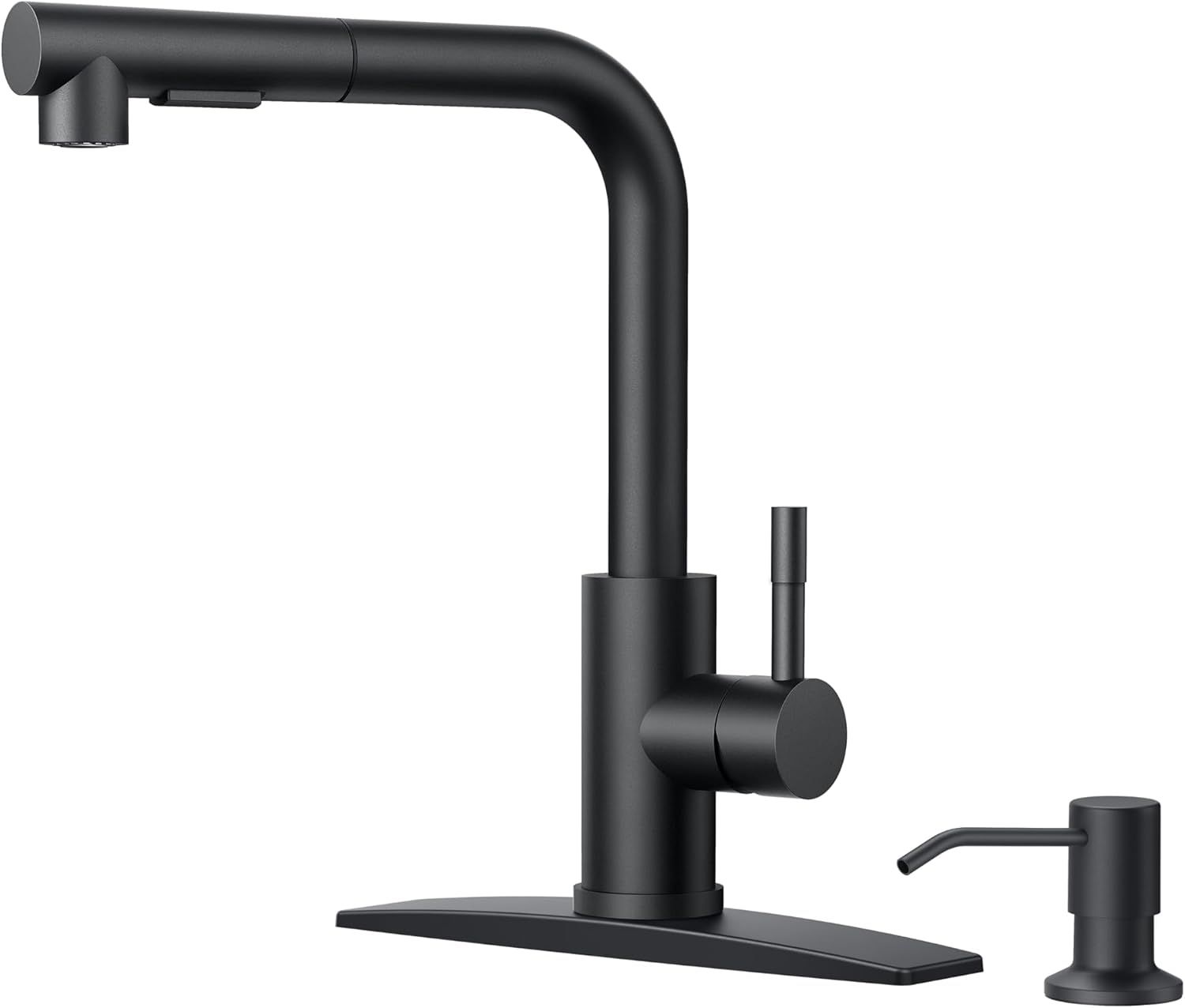 Matte Black Stainless Steel Pull Down Kitchen Faucet with Soap Dispenser