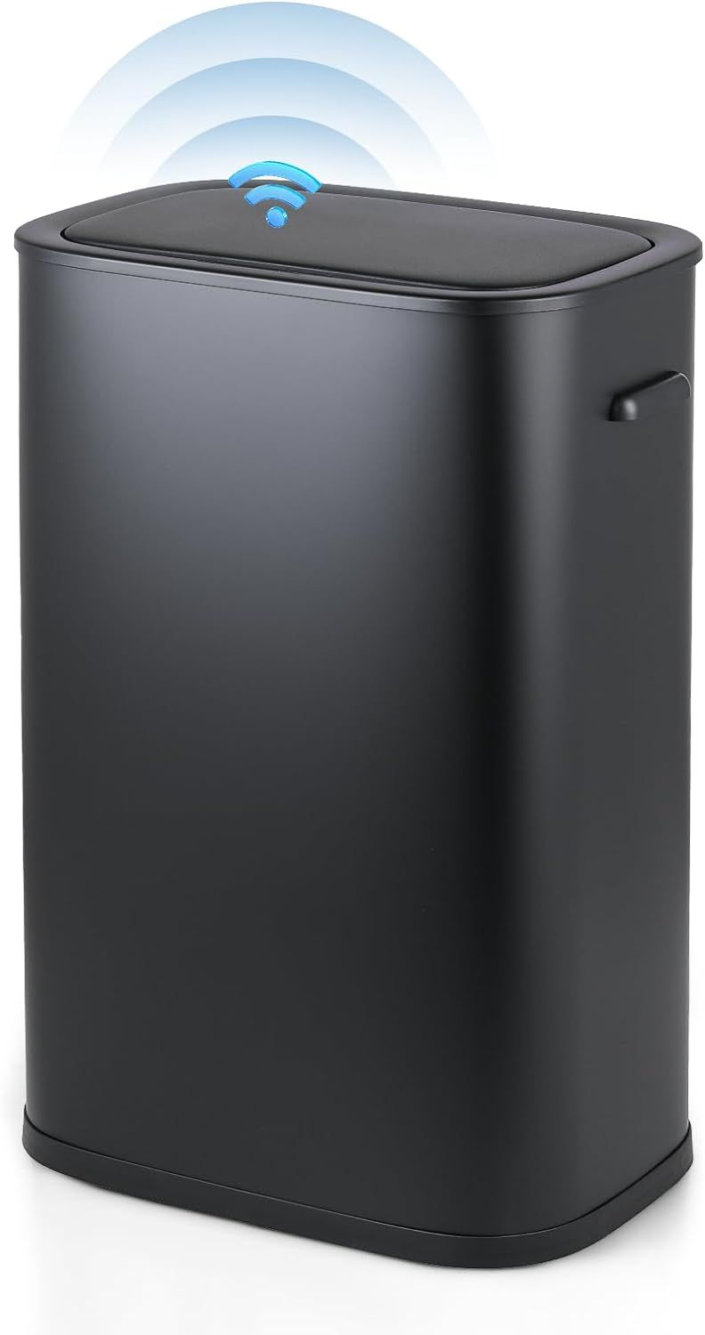 Black 14.5-Gallon Touchless Stainless Steel Automatic Trash Can