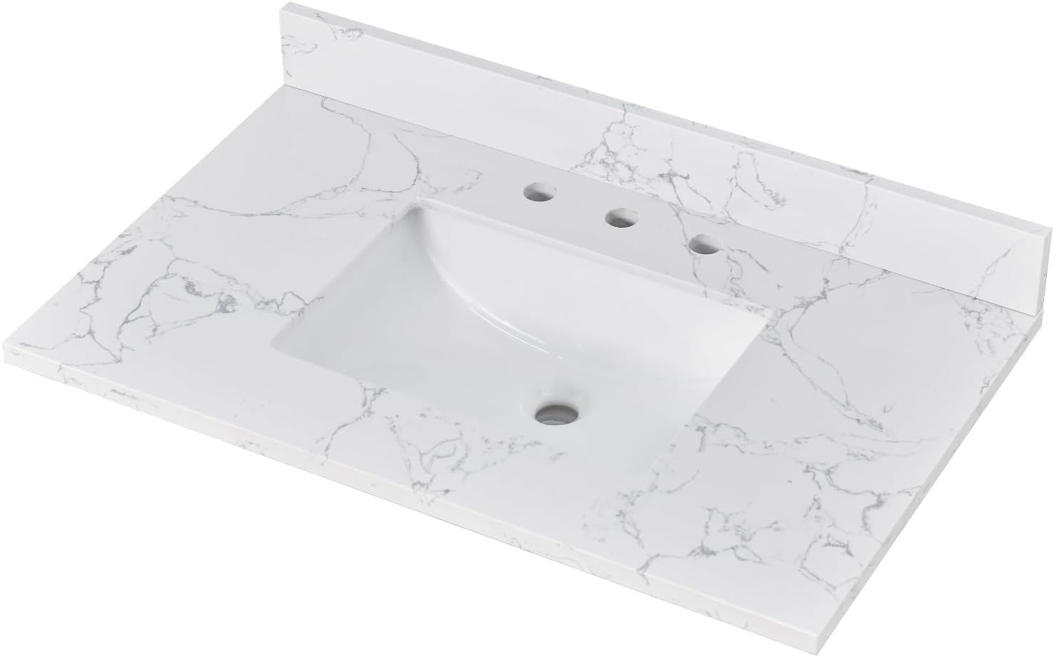 36" White Engineered Stone Vanity Top with Rectangular Sink