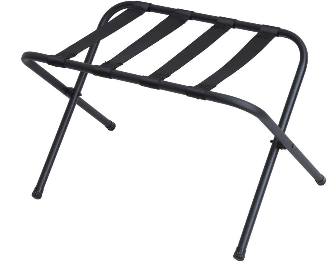 Black Metal Folding Luggage Rack with Nylon Straps