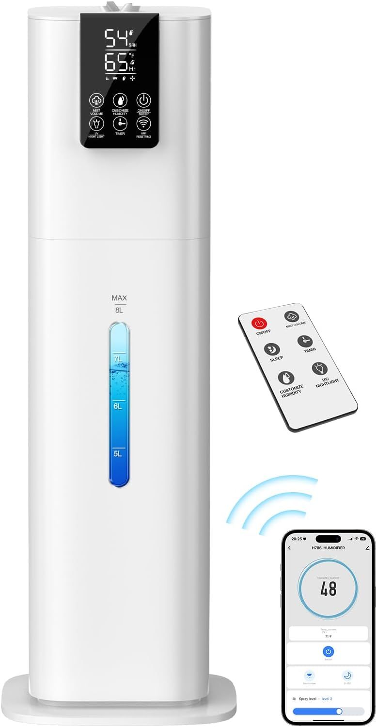 White 2.11 Gallon Smart Cool Mist Tower Humidifier