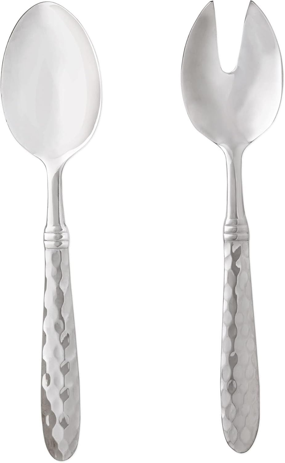 Hammered Stainless Steel 9" Salad Server Set, Fork and Spoon