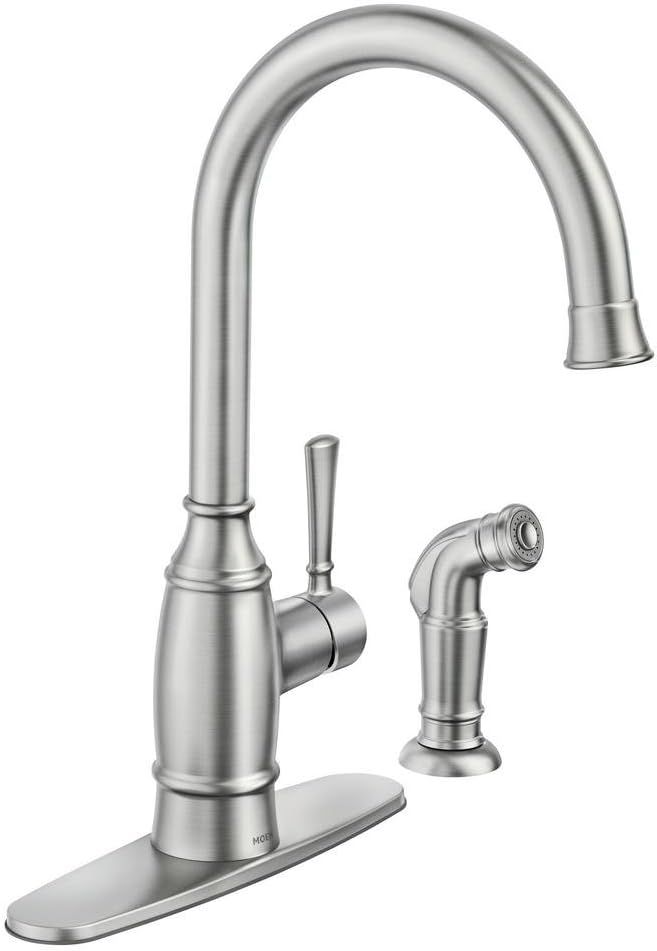 Spot Resist Stainless Steel Single-Handle Kitchen Faucet with Side Sprayer