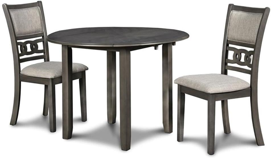 Gray 42-Inch Round Drop Leaf Dining Table Set with Upholstered Chairs