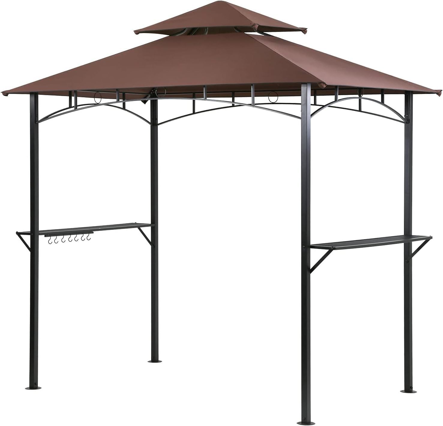 8' x 5' Brown Metal Grill Gazebo with Double Roof and Shelves