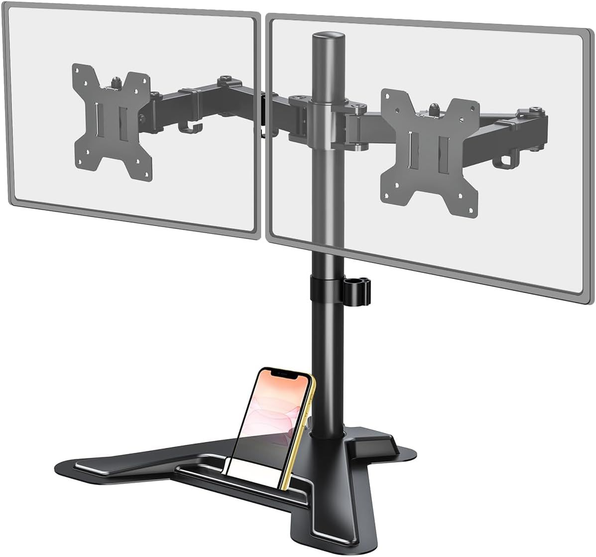 Black Dual Monitor Stand with Adjustable Height and Swivel