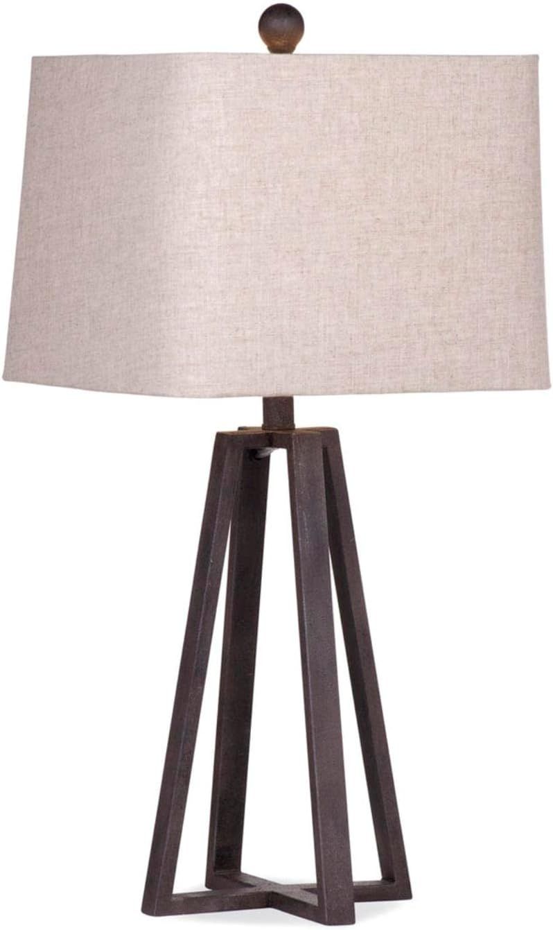 Rustic Bronze Geometric Table Lamp with Linen Shade