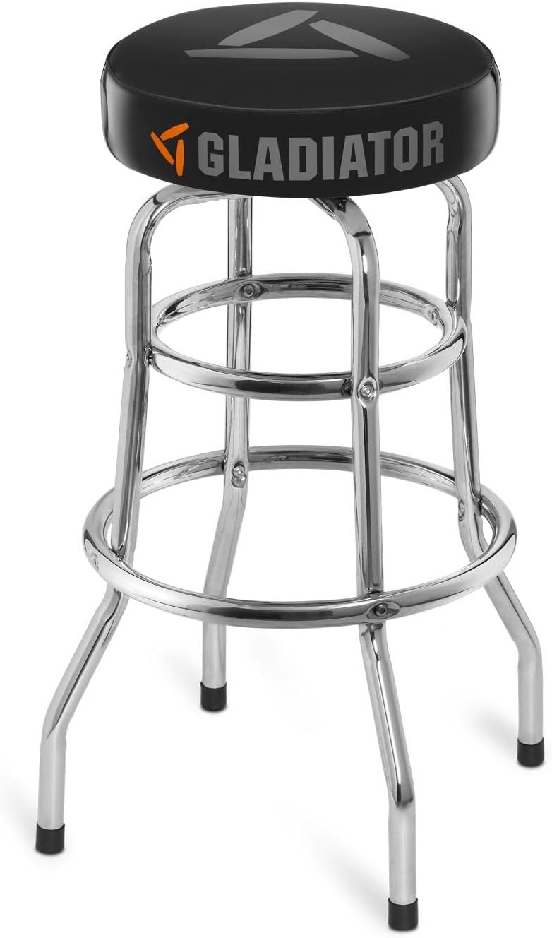 Black and Chrome Industrial Garage Work Stool