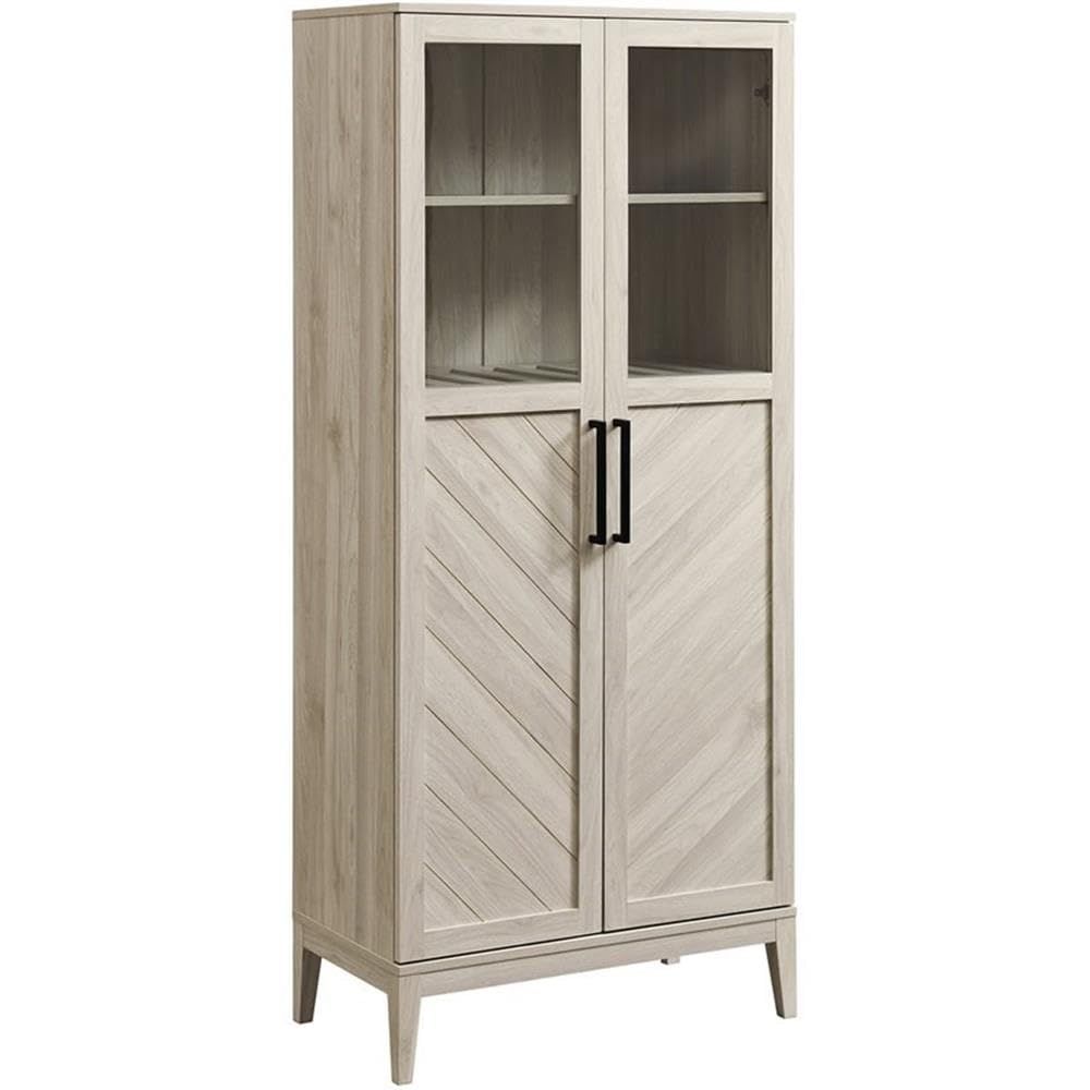 Birch Chevron 68" Storage Cabinet with Glass Doors