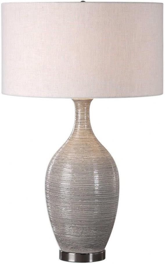 Mushroom Gray Ceramic Table Lamp with Beige Linen Shade