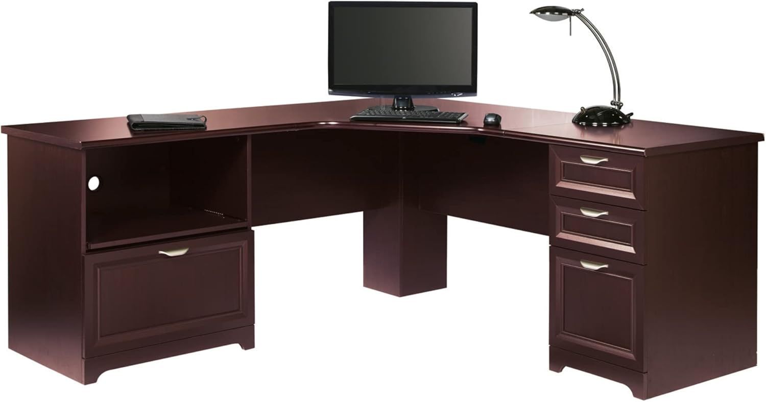 Cherry Wood L-Shaped Corner Desk with Drawers