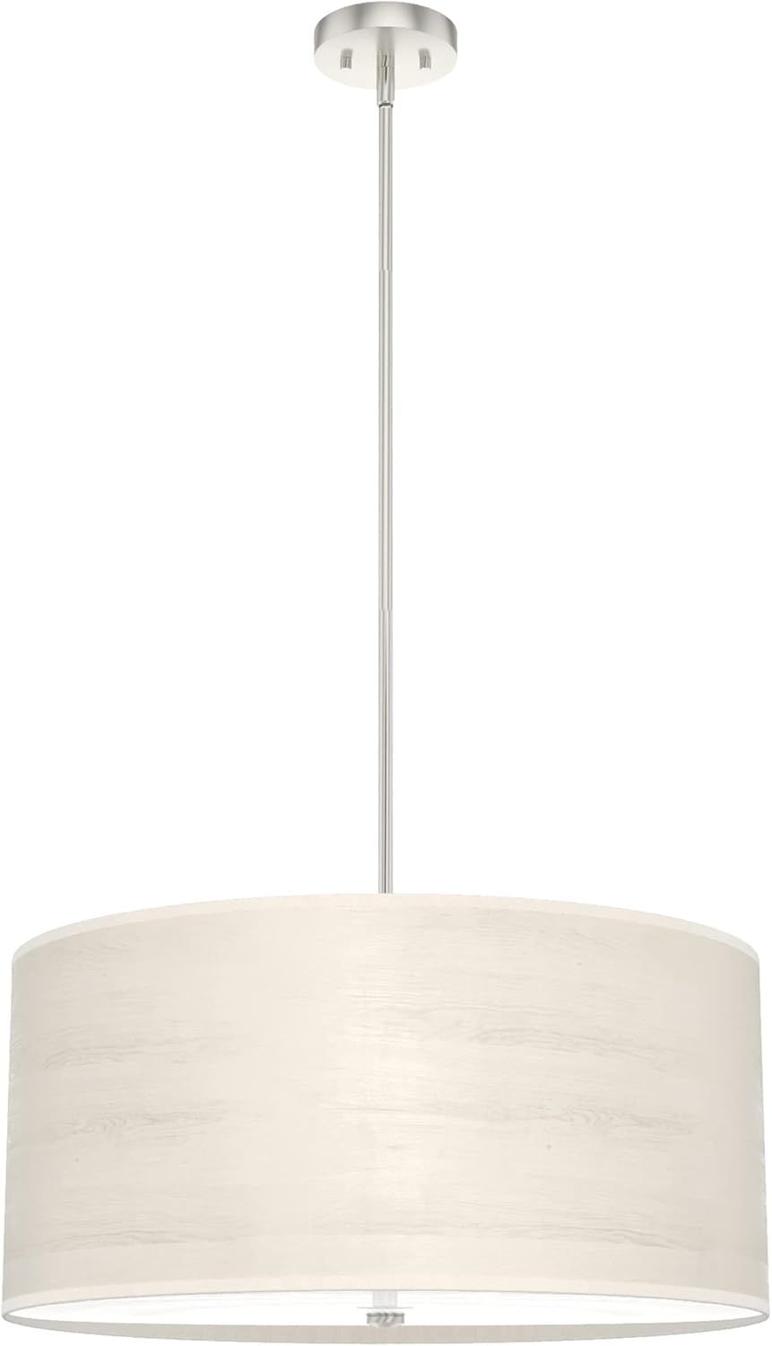 Modern Glass and Nickel Drum LED Pendant Light, 24-inch