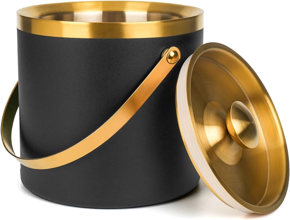 3L Black and Gold Stainless Steel Insulated Ice Bucket with Scoop