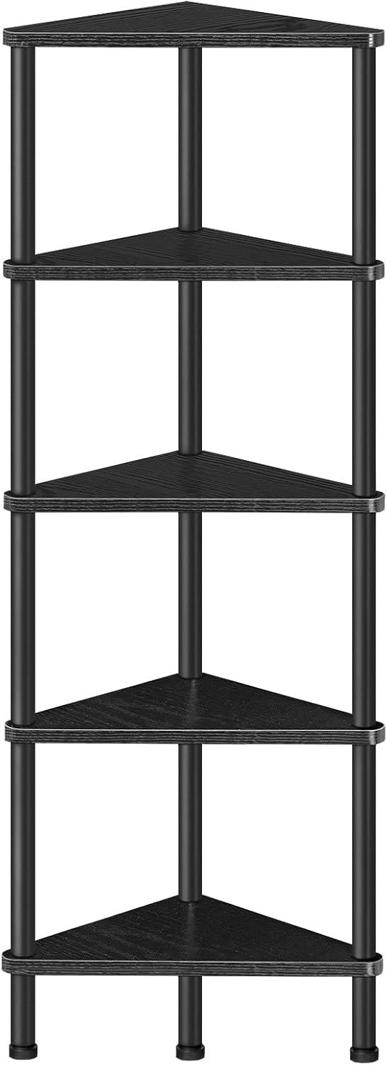 Black 5-Tier Adjustable Corner Bookshelf with Metal Frame