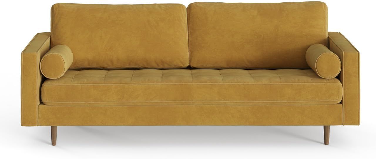 Gold Velvet Tufted Mid-Century Modern Sofa with Pillow Back