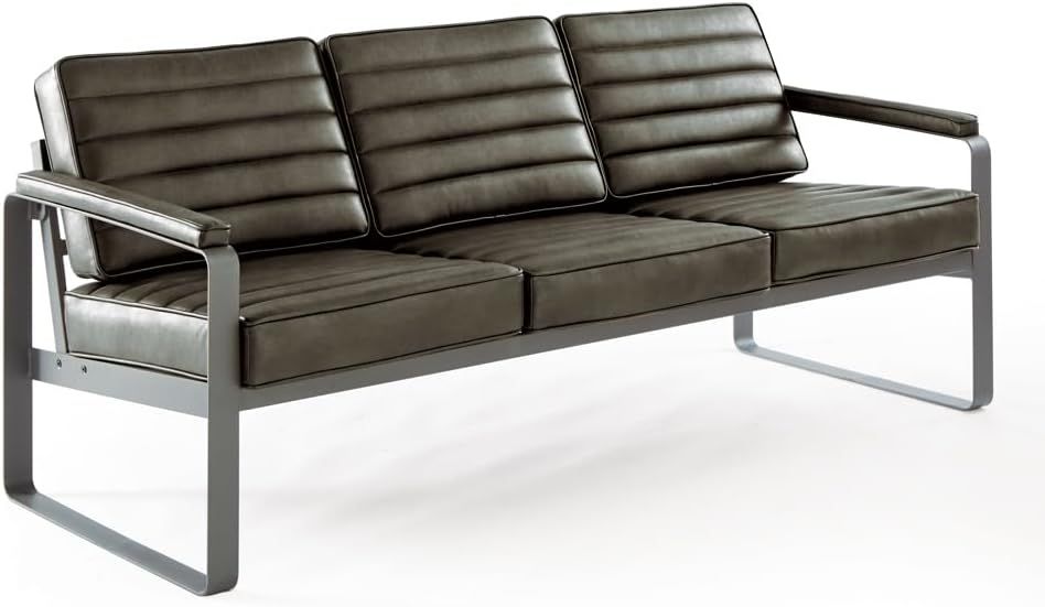 Gray Polyurethane Three-Seat Reception Sofa with Metal Frame